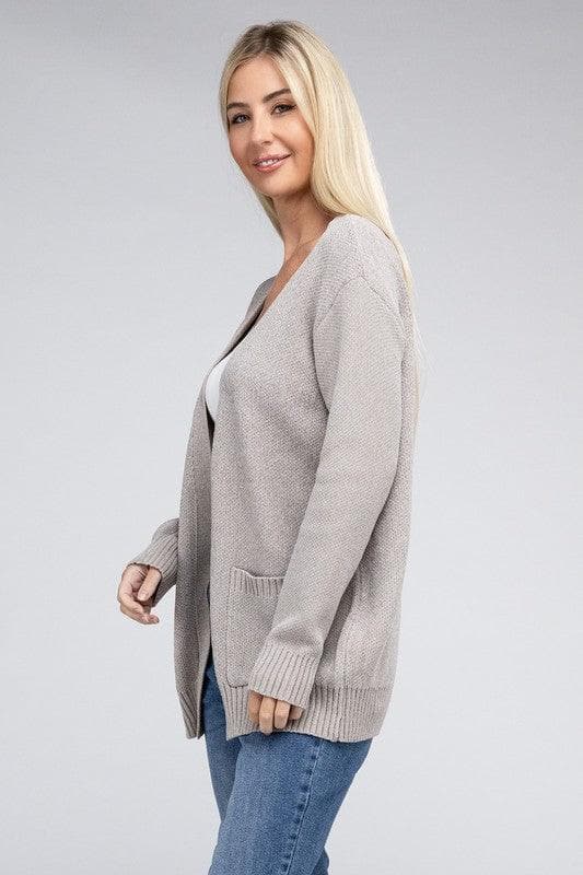 ZENANA Melange Open Front Sweater Cardigan - SwagglyLife Home & Fashion