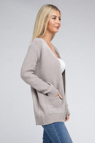 ZENANA Melange Open Front Sweater Cardigan - SwagglyLife Home & Fashion