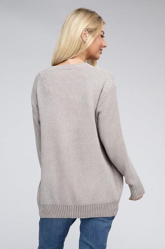 ZENANA Melange Open Front Sweater Cardigan - SwagglyLife Home & Fashion