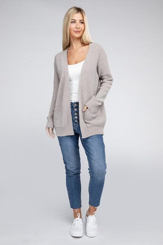 ZENANA Melange Open Front Sweater Cardigan - SwagglyLife Home & Fashion