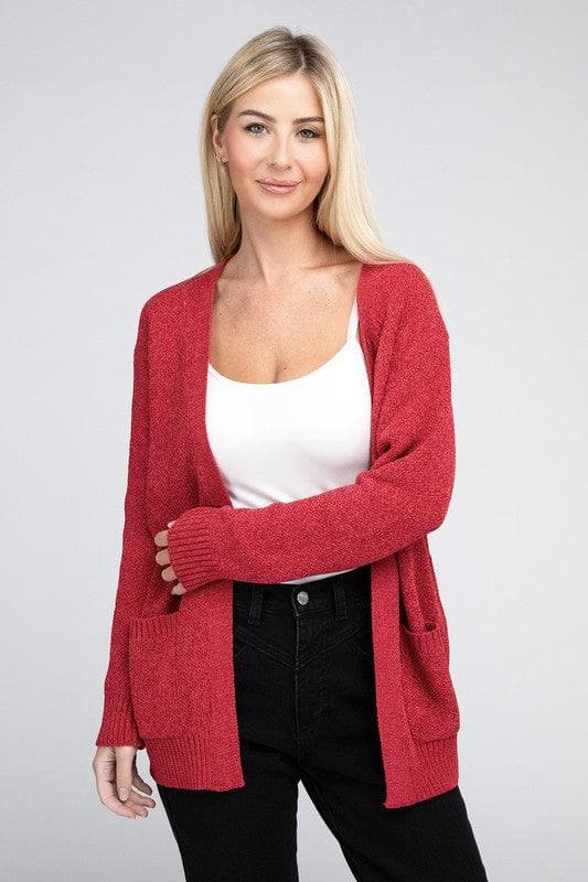 ZENANA Melange Open Front Sweater Cardigan - SwagglyLife Home & Fashion