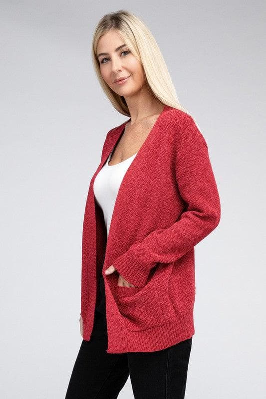 ZENANA Melange Open Front Sweater Cardigan - SwagglyLife Home & Fashion