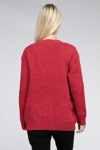 ZENANA Melange Open Front Sweater Cardigan - SwagglyLife Home & Fashion