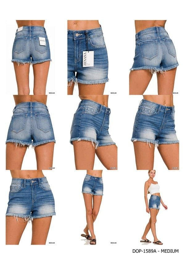 ZENANA Mid Rise Raw Frayed Hem Denim Shorts - SwagglyLife Home & Fashion