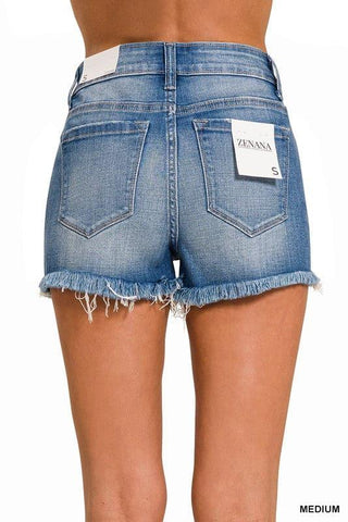 ZENANA Mid Rise Raw Frayed Hem Denim Shorts - SwagglyLife Home & Fashion