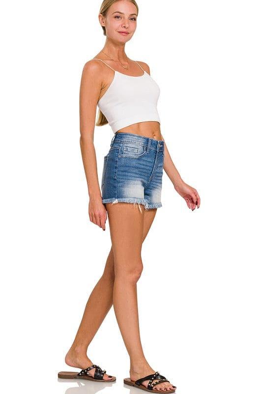 ZENANA Mid Rise Raw Frayed Hem Denim Shorts - SwagglyLife Home & Fashion