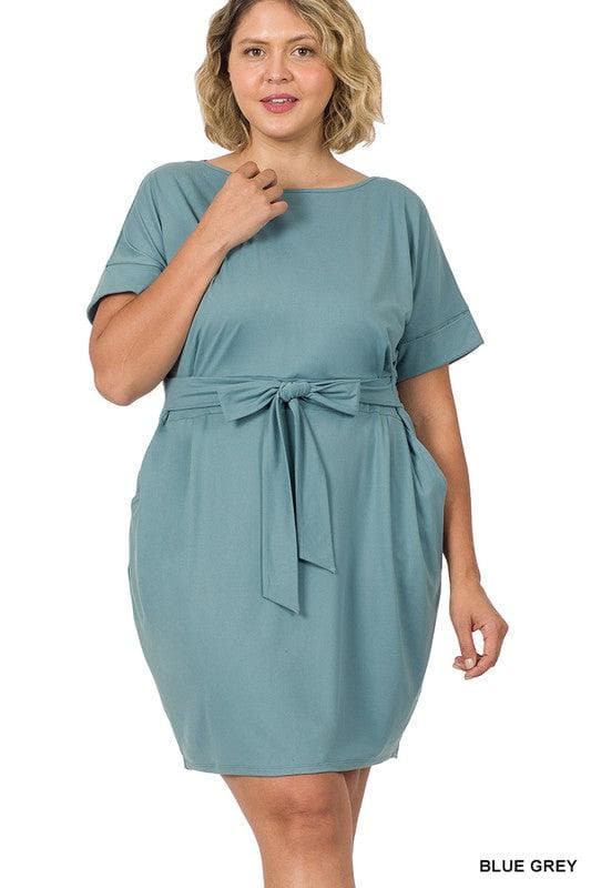 ZENANA PLUS Brushed DTY Tie-Belt Dress, Multiple Colors - SwagglyLife Home & Fashion