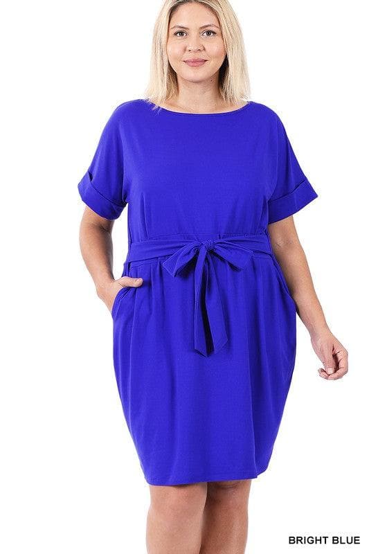 ZENANA PLUS Brushed DTY Tie-Belt Dress, Multiple Colors - SwagglyLife Home & Fashion