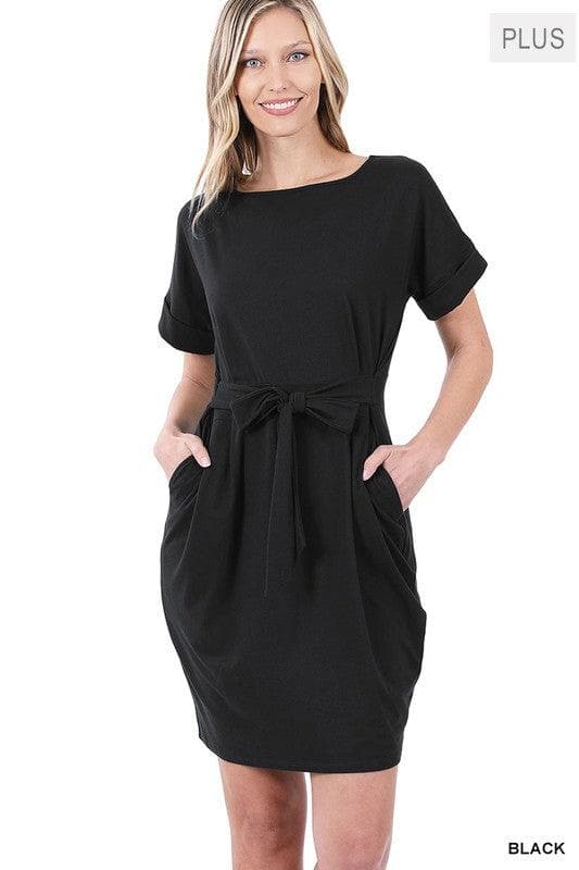 ZENANA PLUS Brushed DTY Tie-Belt Dress, Multiple Colors - SwagglyLife Home & Fashion