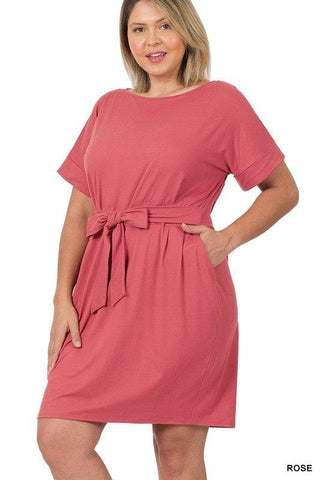 ZENANA PLUS Brushed DTY Tie-Belt Dress, Multiple Colors - SwagglyLife Home & Fashion