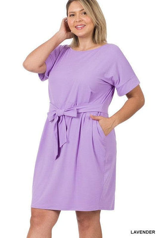 ZENANA PLUS Brushed DTY Tie-Belt Dress, Multiple Colors - SwagglyLife Home & Fashion