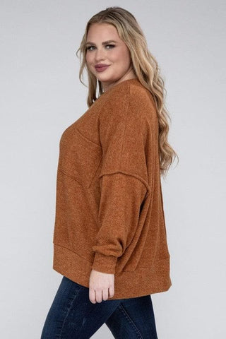 ZENANA Plus Brushed Melange Drop Shoulder Sweater - SwagglyLife Home & Fashion