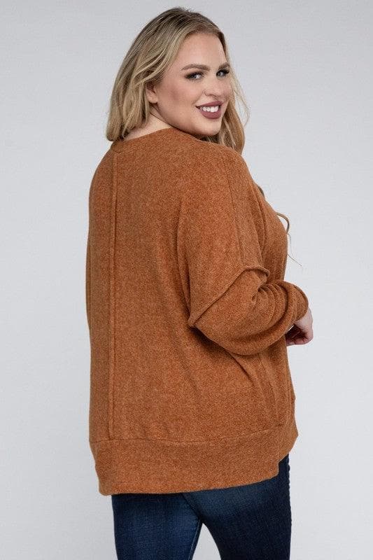 ZENANA Plus Brushed Melange Drop Shoulder Sweater - SwagglyLife Home & Fashion