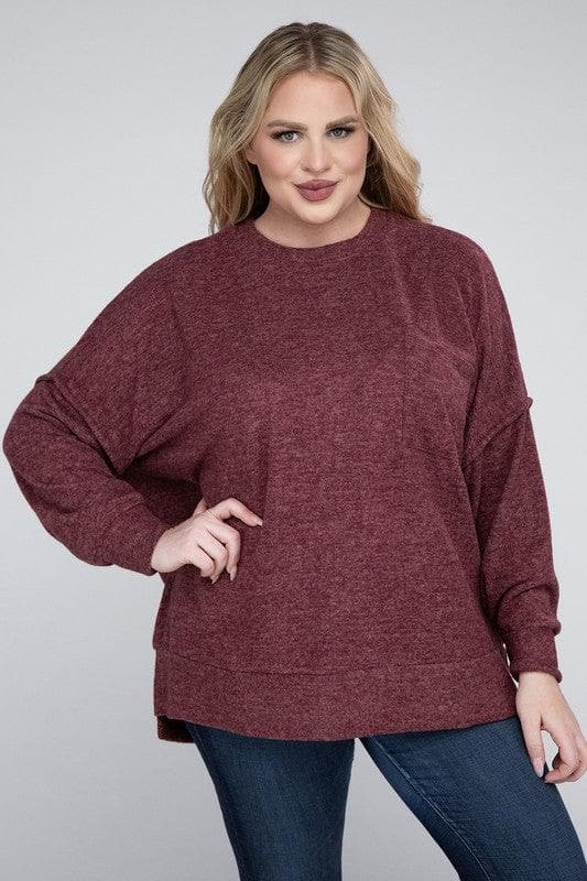 ZENANA Plus Brushed Melange Drop Shoulder Sweater - SwagglyLife Home & Fashion