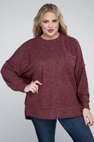 ZENANA Plus Brushed Melange Drop Shoulder Sweater - SwagglyLife Home & Fashion