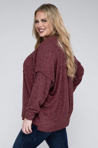 ZENANA Plus Brushed Melange Drop Shoulder Sweater - SwagglyLife Home & Fashion