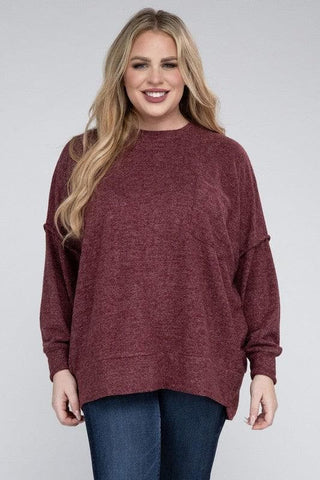 ZENANA Plus Brushed Melange Drop Shoulder Sweater - SwagglyLife Home & Fashion