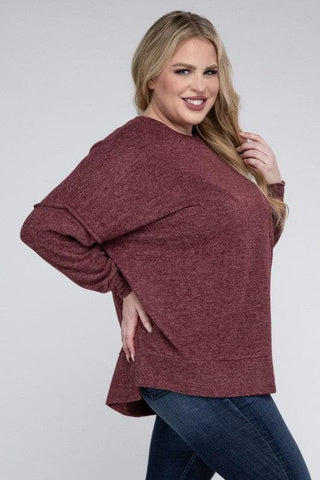 ZENANA Plus Brushed Melange Drop Shoulder Sweater - SwagglyLife Home & Fashion