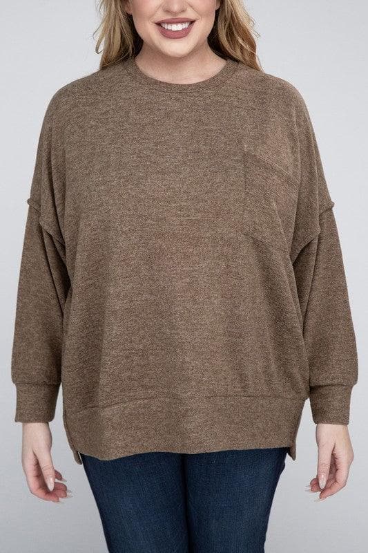 ZENANA Plus Brushed Melange Drop Shoulder Sweater - SwagglyLife Home & Fashion