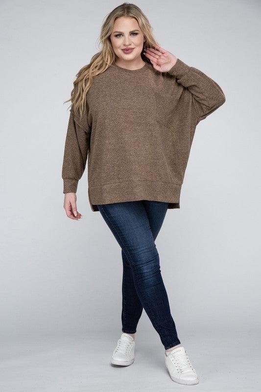 ZENANA Plus Brushed Melange Drop Shoulder Sweater - SwagglyLife Home & Fashion