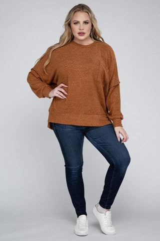 ZENANA Plus Brushed Melange Drop Shoulder Sweater - SwagglyLife Home & Fashion