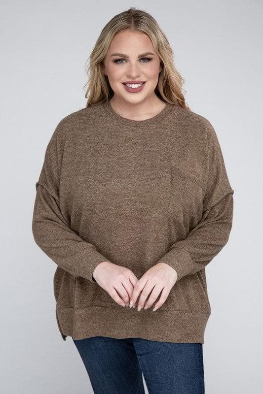 ZENANA Plus Brushed Melange Drop Shoulder Sweater - SwagglyLife Home & Fashion