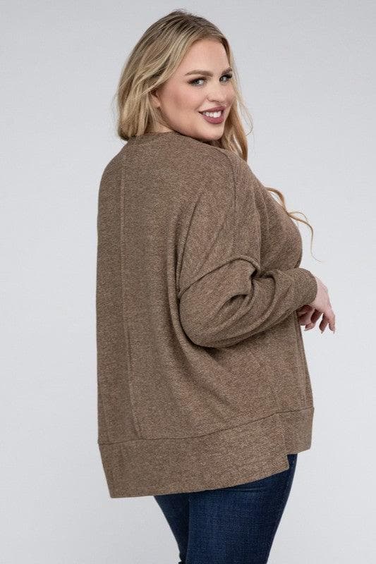 ZENANA Plus Brushed Melange Drop Shoulder Sweater - SwagglyLife Home & Fashion