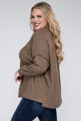 ZENANA Plus Brushed Melange Drop Shoulder Sweater - SwagglyLife Home & Fashion