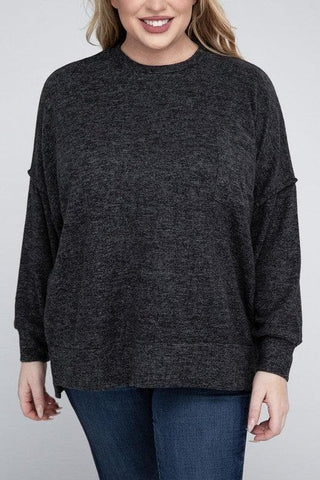 ZENANA Plus Brushed Melange Drop Shoulder Sweater - SwagglyLife Home & Fashion