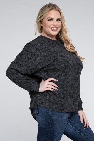 ZENANA Plus Brushed Melange Drop Shoulder Sweater - SwagglyLife Home & Fashion