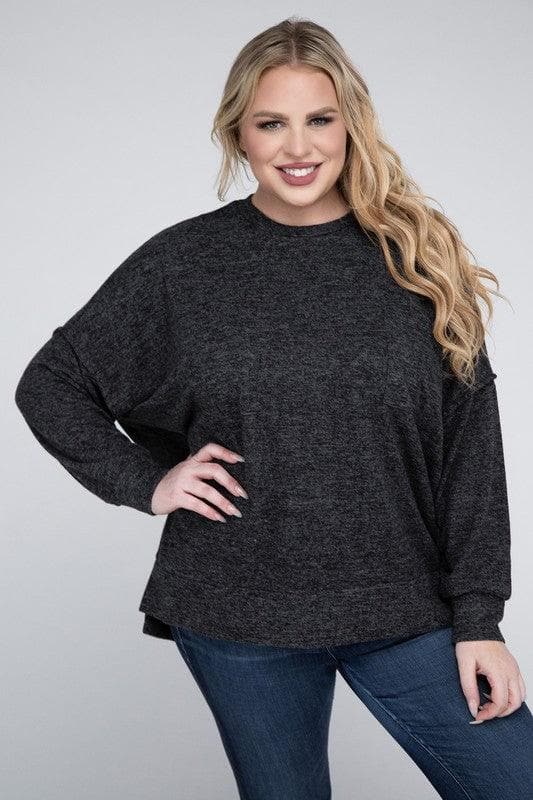 ZENANA Plus Brushed Melange Drop Shoulder Sweater - SwagglyLife Home & Fashion