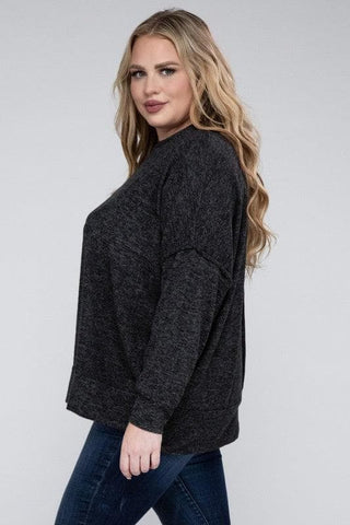 ZENANA Plus Brushed Melange Drop Shoulder Sweater - SwagglyLife Home & Fashion