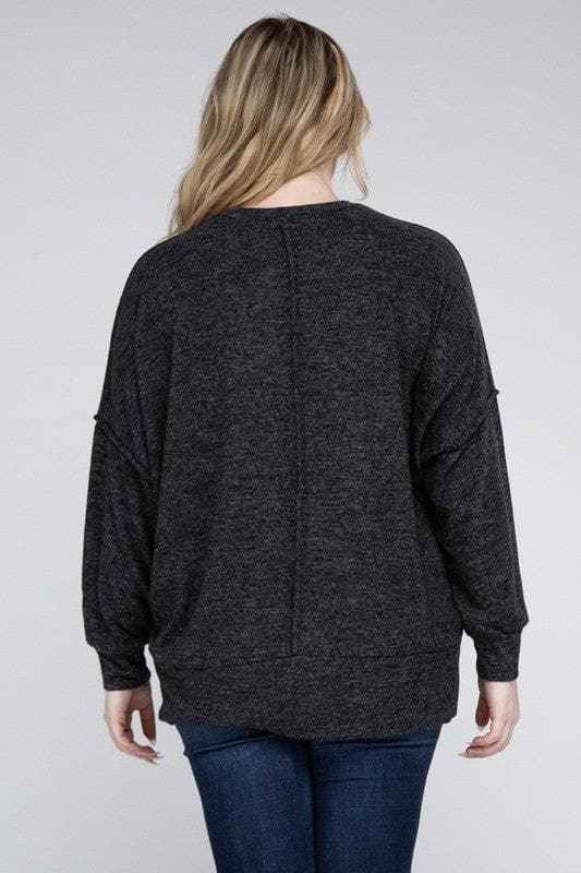 ZENANA Plus Brushed Melange Drop Shoulder Sweater - SwagglyLife Home & Fashion