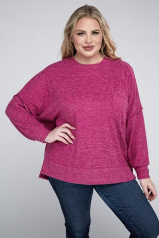 ZENANA Plus Brushed Melange Drop Shoulder Sweater - SwagglyLife Home & Fashion