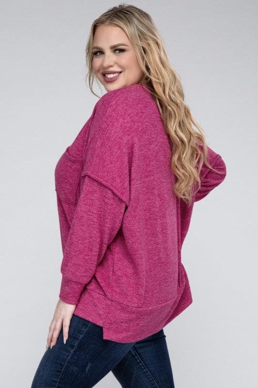 ZENANA Plus Brushed Melange Drop Shoulder Sweater - SwagglyLife Home & Fashion