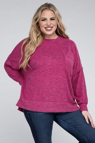 ZENANA Plus Brushed Melange Drop Shoulder Sweater - SwagglyLife Home & Fashion