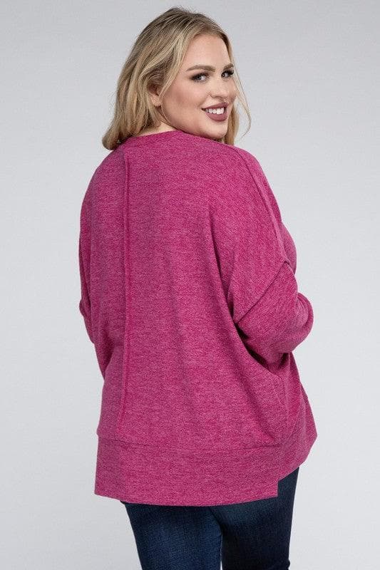 ZENANA Plus Brushed Melange Drop Shoulder Sweater - SwagglyLife Home & Fashion