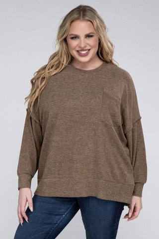 ZENANA Plus Brushed Melange Drop Shoulder Sweater - SwagglyLife Home & Fashion