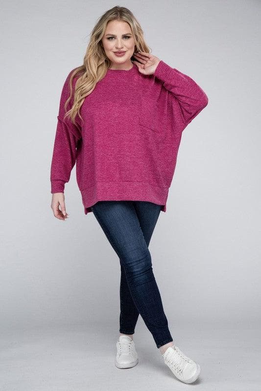 ZENANA Plus Brushed Melange Drop Shoulder Sweater - SwagglyLife Home & Fashion