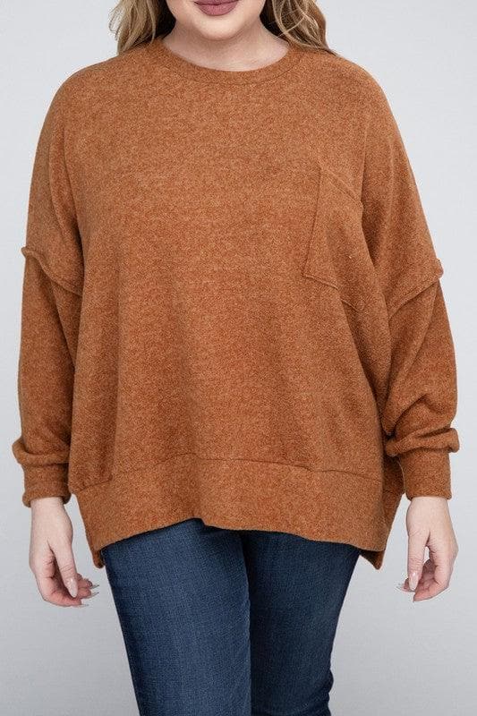 ZENANA Plus Brushed Melange Drop Shoulder Sweater - SwagglyLife Home & Fashion