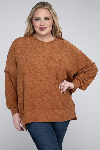 ZENANA Plus Brushed Melange Drop Shoulder Sweater - SwagglyLife Home & Fashion