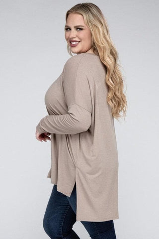 ZENANA Plus Dolman Sleeve V-Neck Side Slit Hi-Low Hem Top - SwagglyLife Home & Fashion