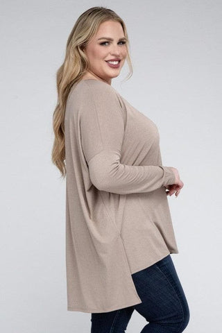 ZENANA Plus Dolman Sleeve V-Neck Side Slit Hi-Low Hem Top - SwagglyLife Home & Fashion