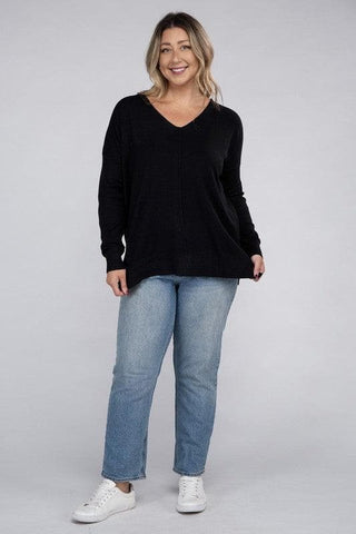 ZENANA Plus Garment Dyed Front Seam Sweater - SwagglyLife Home & Fashion