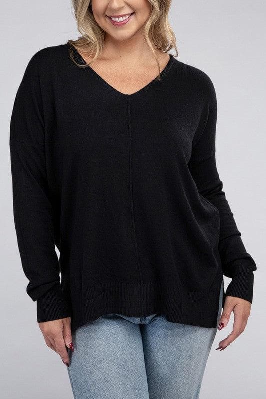 ZENANA Plus Garment Dyed Front Seam Sweater - SwagglyLife Home & Fashion