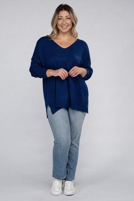 ZENANA Plus Garment Dyed Front Seam Sweater - SwagglyLife Home & Fashion