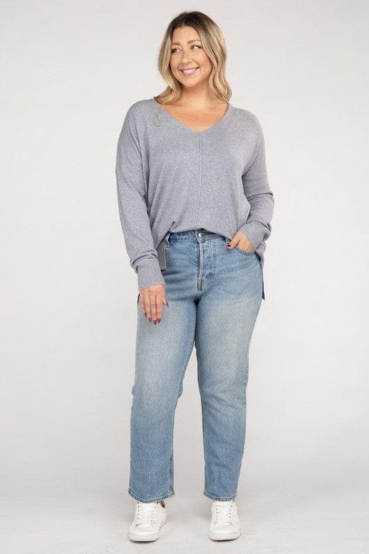 ZENANA Plus Garment Dyed Front Seam Sweater - SwagglyLife Home & Fashion