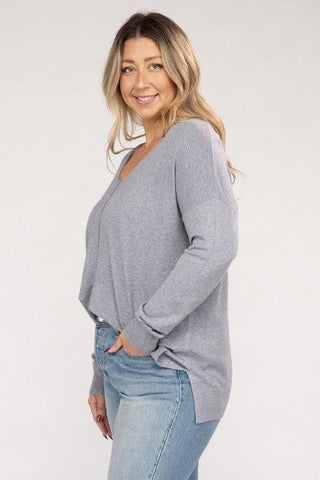 ZENANA Plus Garment Dyed Front Seam Sweater - SwagglyLife Home & Fashion