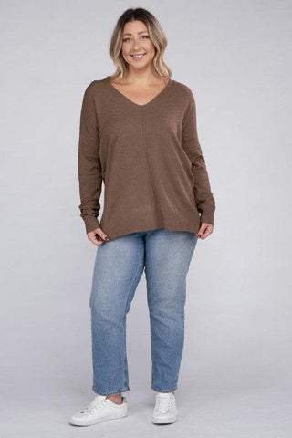 ZENANA Plus Garment Dyed Front Seam Sweater - SwagglyLife Home & Fashion