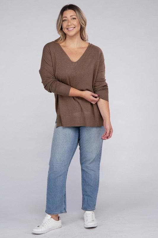 ZENANA Plus Garment Dyed Front Seam Sweater - SwagglyLife Home & Fashion